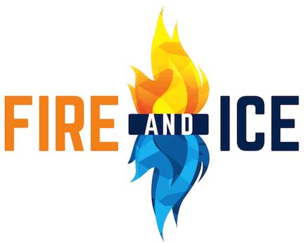 A graphic with the words "Fire and Ice" with a flame above the word "and" and an icicle below it