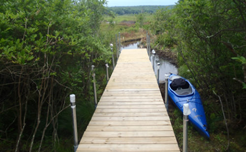 A project that requires a general permit, a dock in a wetland with a kayak next to it