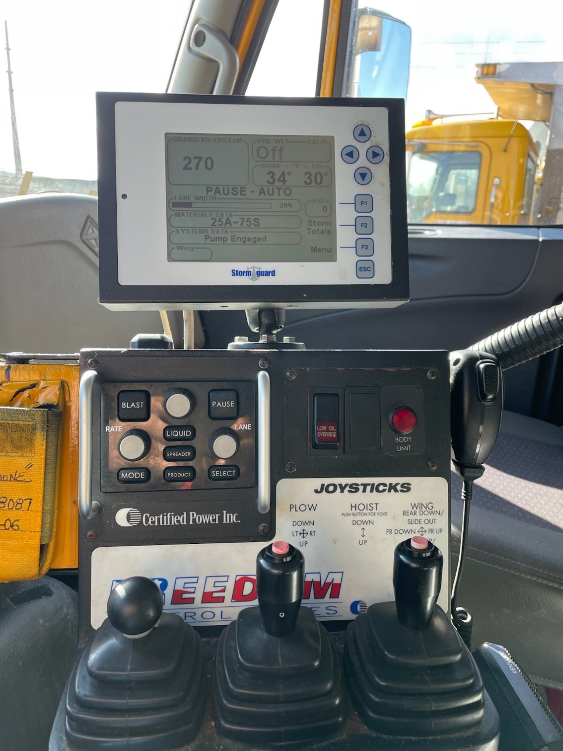 Control buttons inside a plow truck