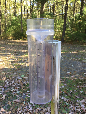 Photo of a standard rain gauge in the Pike County Conservation District backyard.