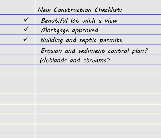 An illustration of a new construction checklist, with Erosion and sediment control plant unchecked