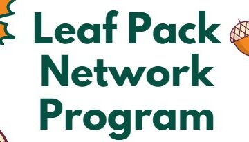 Cartoon leaves and acorn with the words "Leaf Pack Network Program"