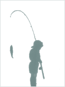 Illustrated silhouette of a kid fishing in clean streams.