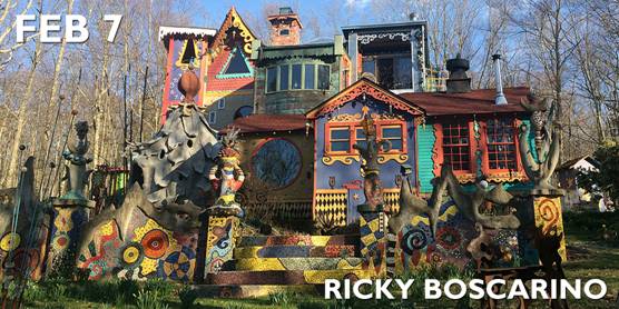 A colorful house with lots of art and the words "Ricky Boscarino"