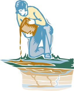 An illustration of someone pouring waste on the ground