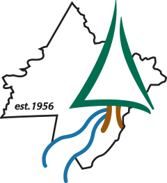PCCD logo, an outline of Pike County with the outline of a tree and stream and the words "est. 1956"