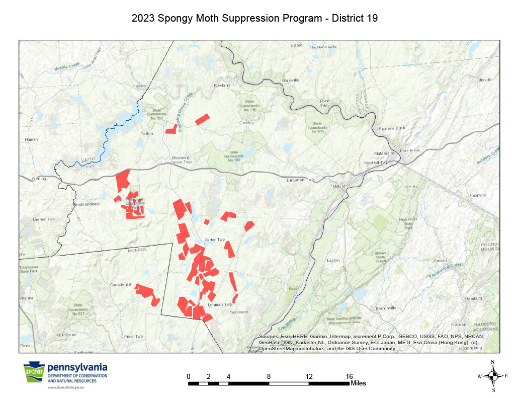 2023 map of spongy moth suppression programs completed in Pike County